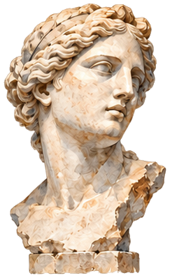 Busto de mármol de Mnemósine, diosa de la memoria, en acuarela