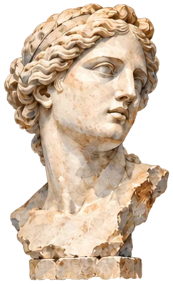 Busto de mármol de Mnemósine, diosa de la memoria, en acuarela